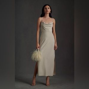 BHLDN Cali Satin Charmeuse Midi Dress in Champagne